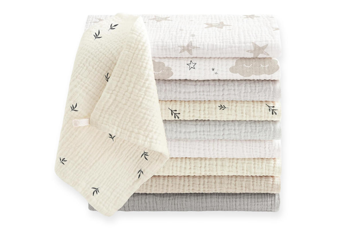 10er Set Baby Musselin Waschlappen in Aprikosengrau 25x25cm
