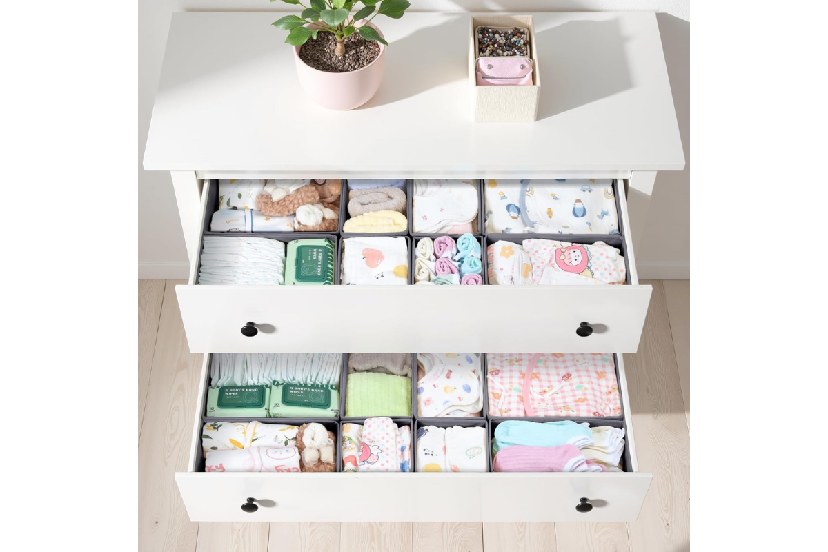 Modularer Aufbewahrungsorganizer für Babykleidung passend für IKEA Hemnes Wickelkommode