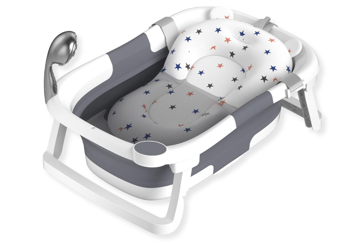 Faltbare graue Babybadewanne von Rabb 1st mit Antirutschmatte