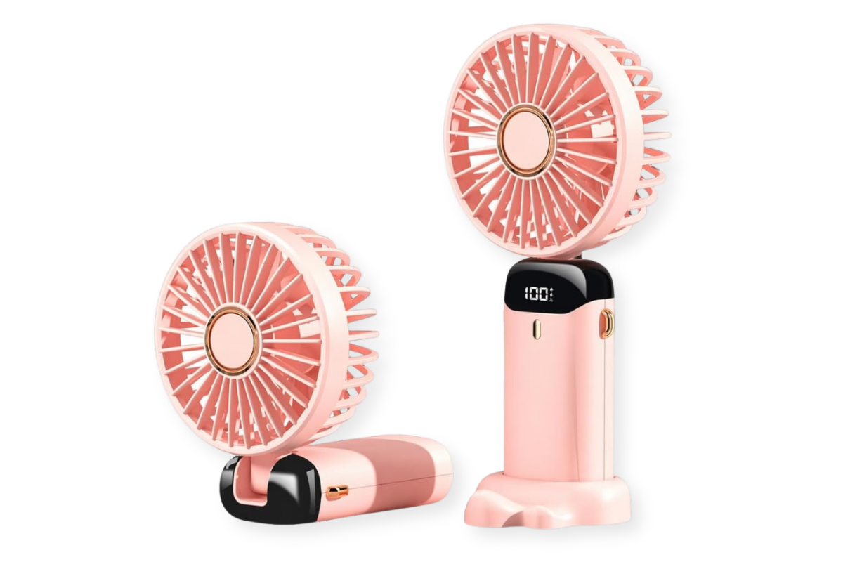 Faltbarer rosa Handventilator, aufladbar, für unterwegs in der Schwangerschaft