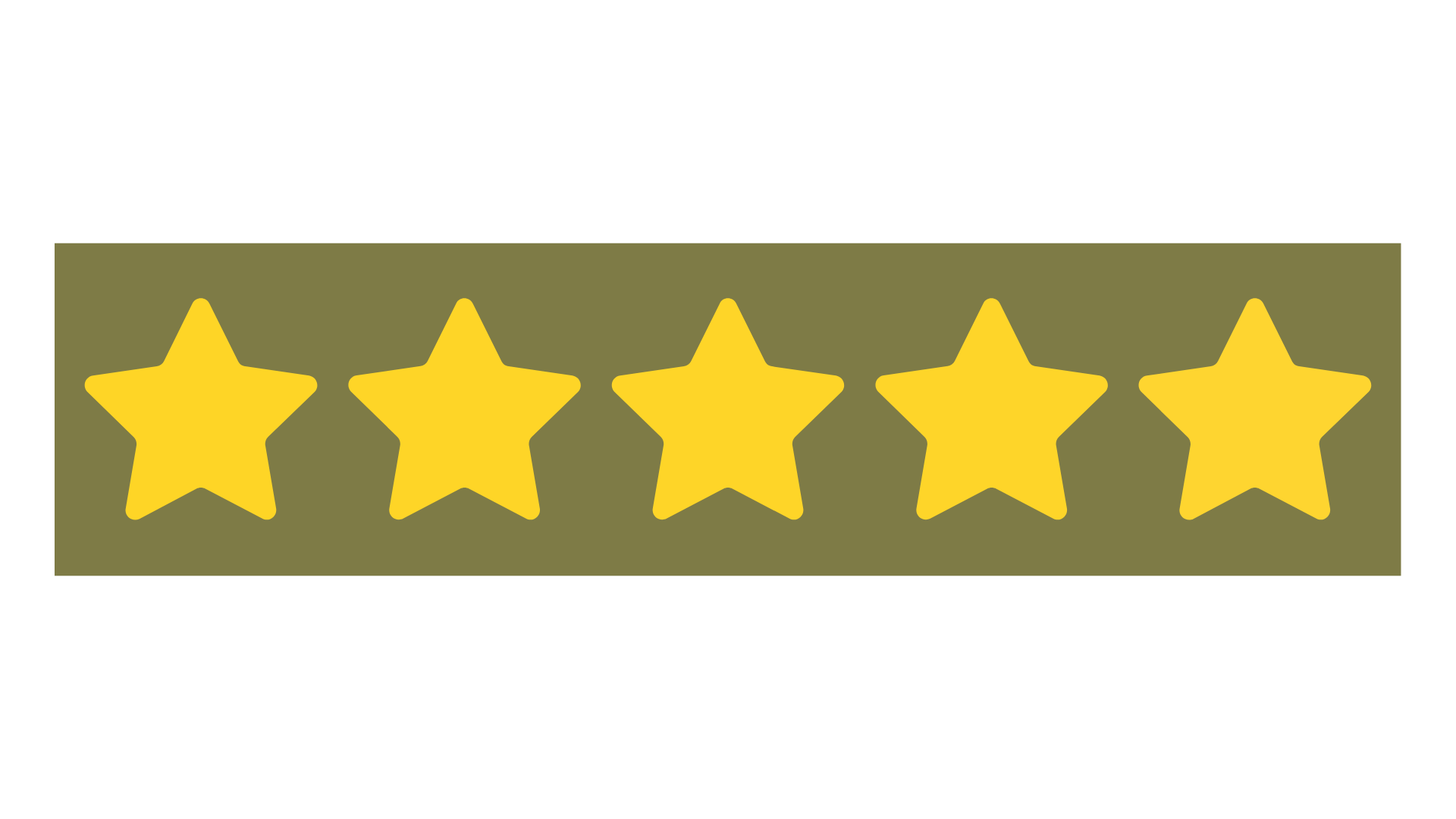 Five yellow stars on a green rectangular background, with the words "Rated 5 Stars" above.