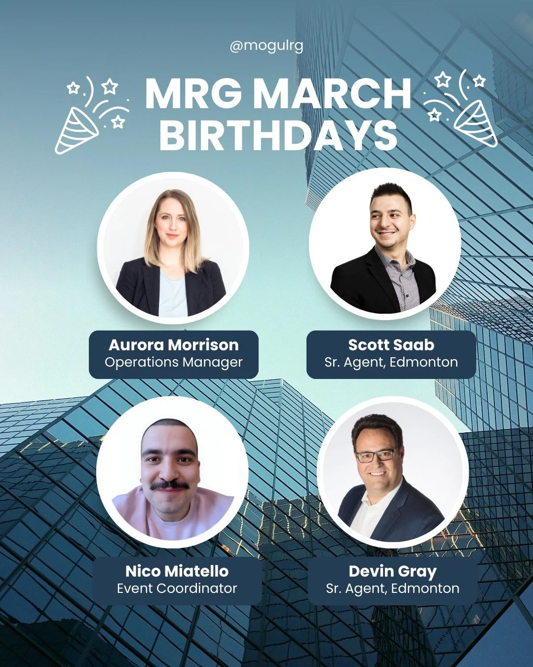 This month, we&rsquo;re celebrating Aurora Morrison, Scott Saab, Nico Miatello, and Devin Gray &mdash; four incredible people who make MRG what it is. Your hard work, energy, and dedication show up in everything you do, and it doesn&rsquo;t go unnoti