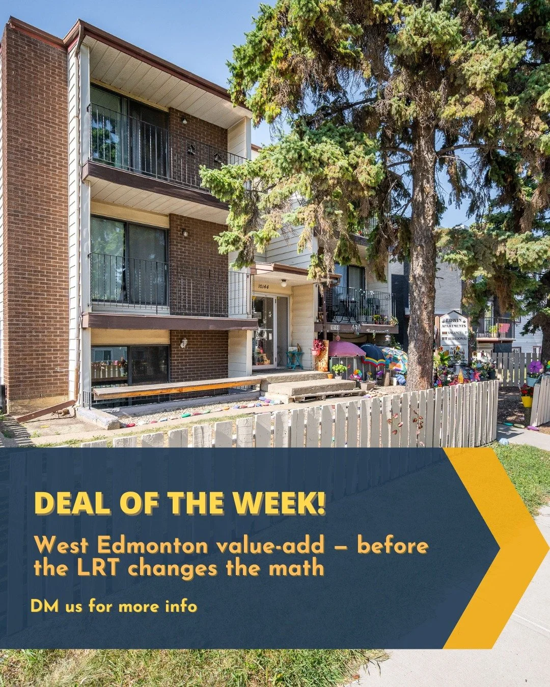Most transit plays get priced in before you hear about them. This one hasn't.

Edwin Apartments &mdash; 7 units in West Edmonton, steps from the planned Valley Line West LRT stop.

&middot; 6 x 1-bed &middot; 1 x 2-bed

&middot; 6.27% cap rate

&midd