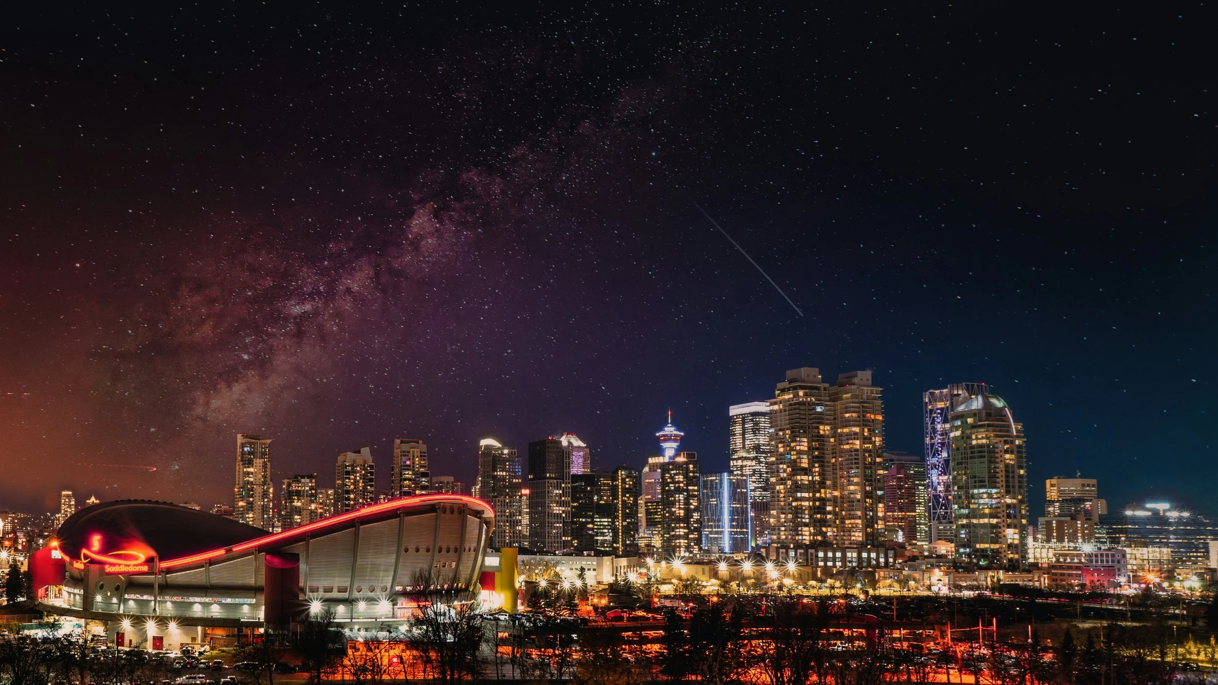 A starry night above Calgary downtown