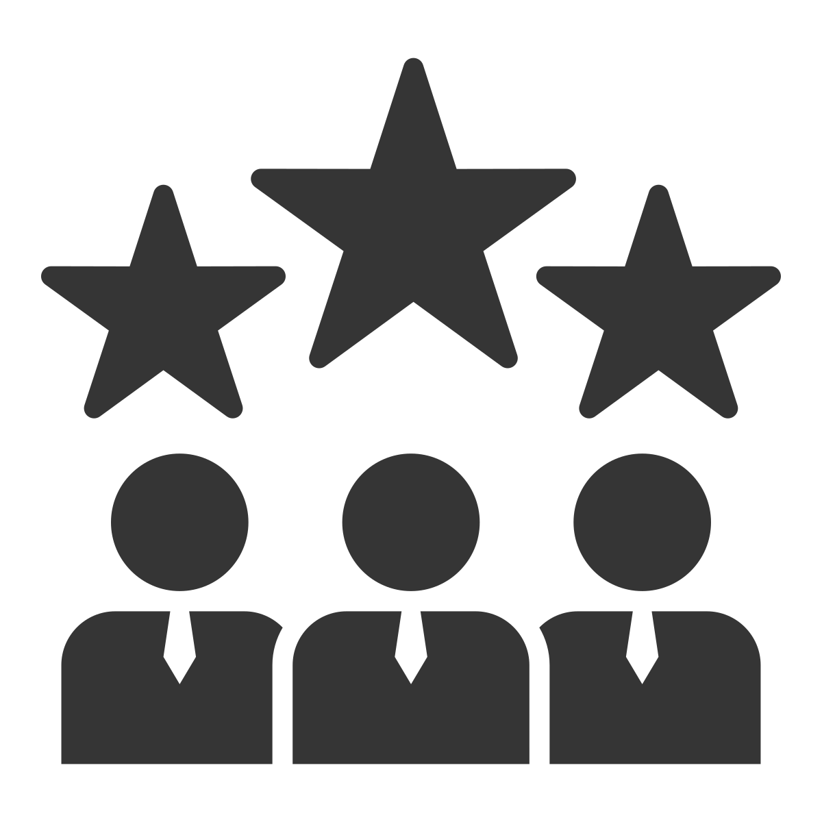 Icon of three people wearing ties with three stars above their heads.