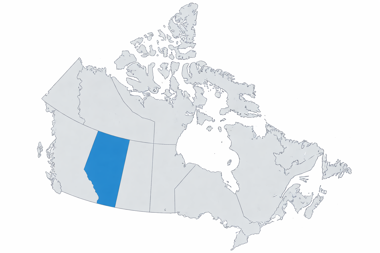 A map of Canada with Alberta highlighted in blue