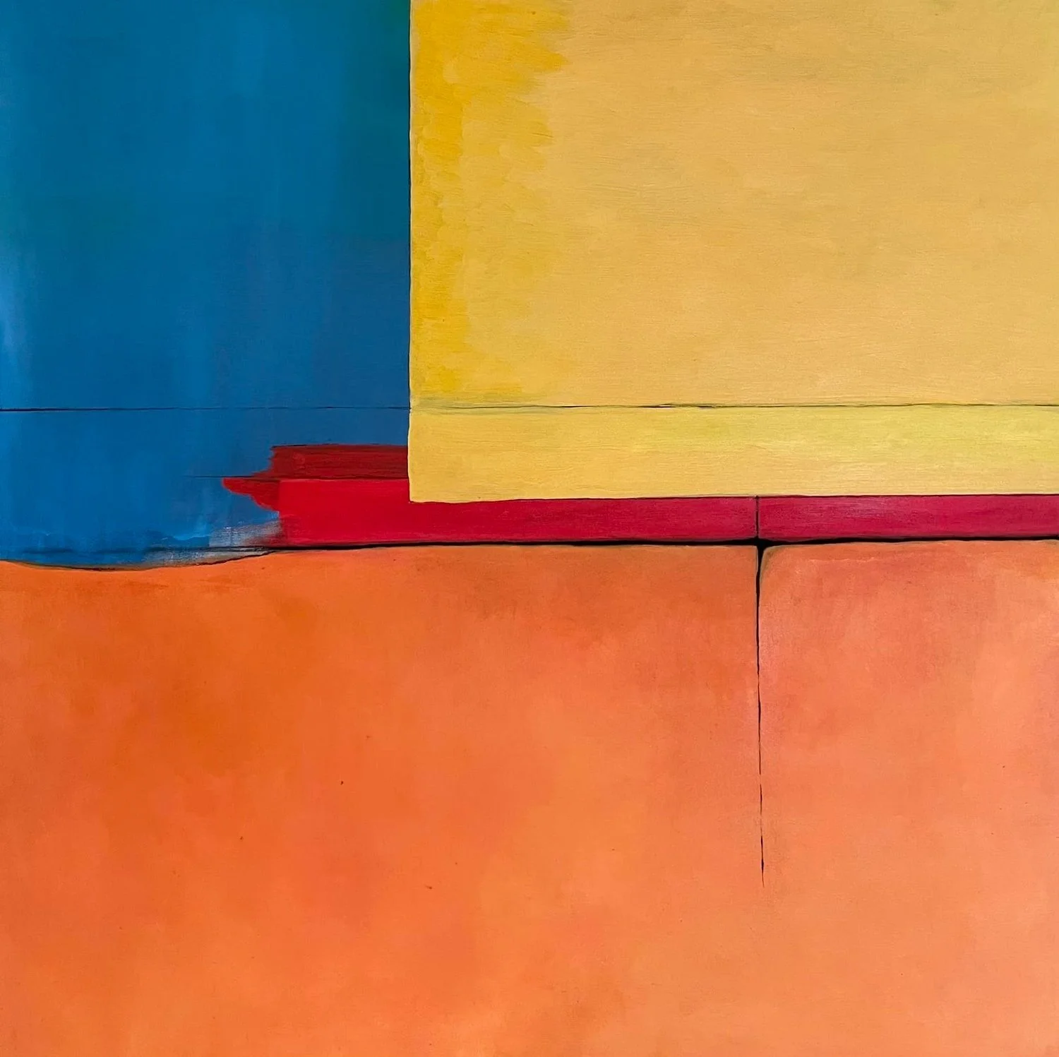 New Mexico Rains 
42” x 42” 
Oil on canvas 
 SOLD 
   

Original abstract oil painting on canvas by Matthew Padilla featuring bold geometric color fields of yellow, cobalt blue, warm orange, and red.