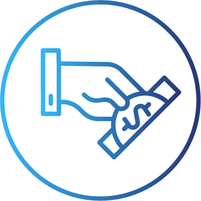 Blue circular logo with abstract geometric design