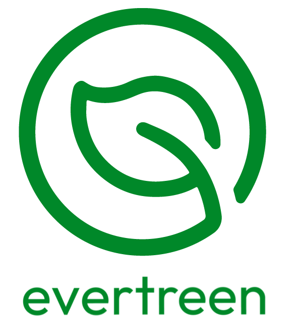Green logo with a stylized leaf design and the word 'evergreen' underneath.