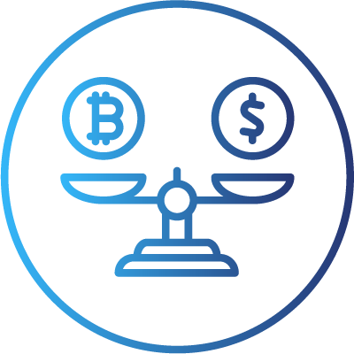 Abstract blue geometric logo with a circular design.