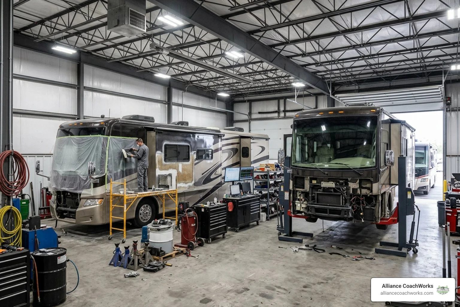 Spacious Heavy-Duty RV Service Bay Equipped For Fiberglass and Structural Repairs
