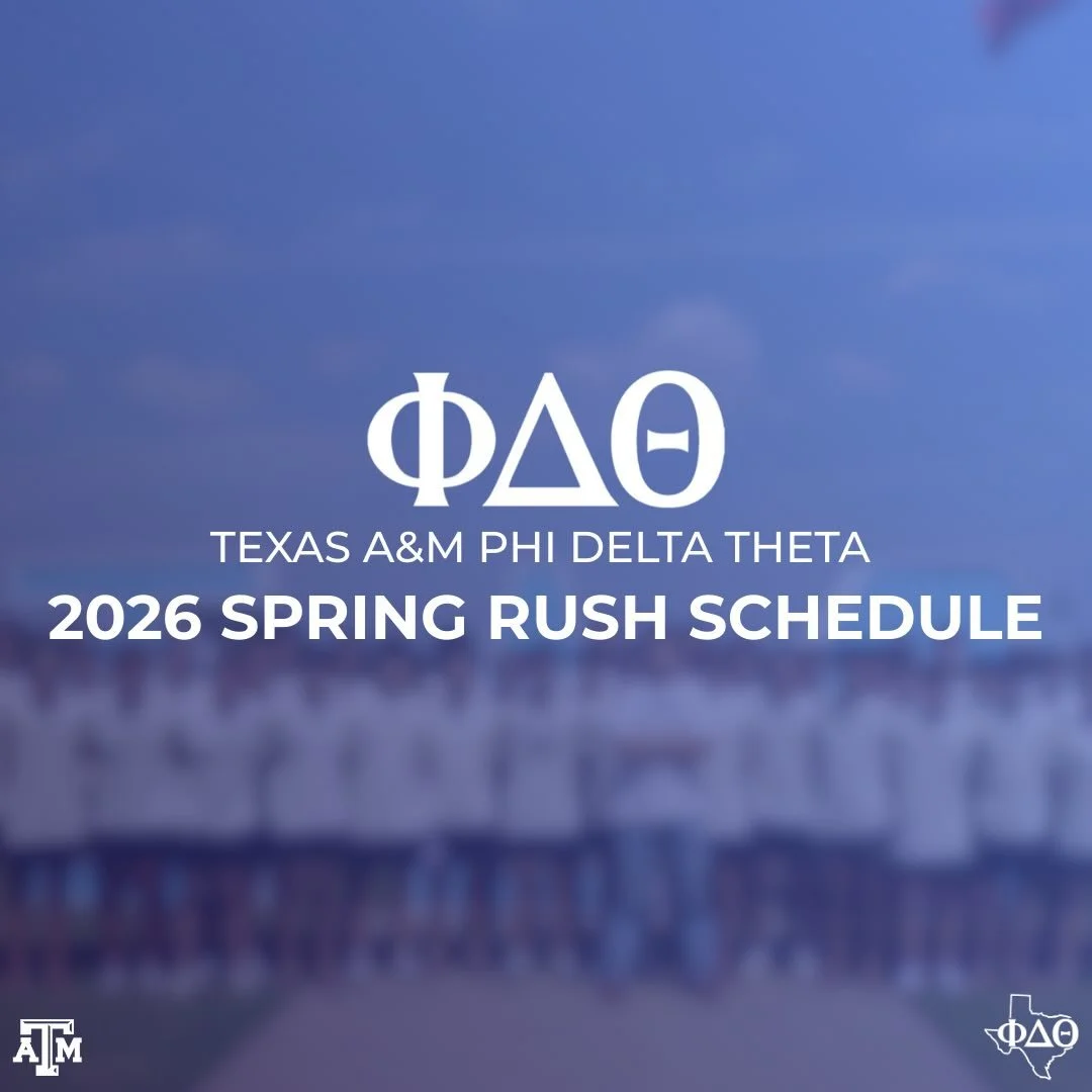 With rush right around the corner, we are excited to announce our Spring 2026 rush week schedule!

Please contact either of our rush chairs with any questions:
Kooper Peel: (512) 410-9703
Carson Monrad: (281) 203-7269

#tamu #aggies #phidelt #rush #f