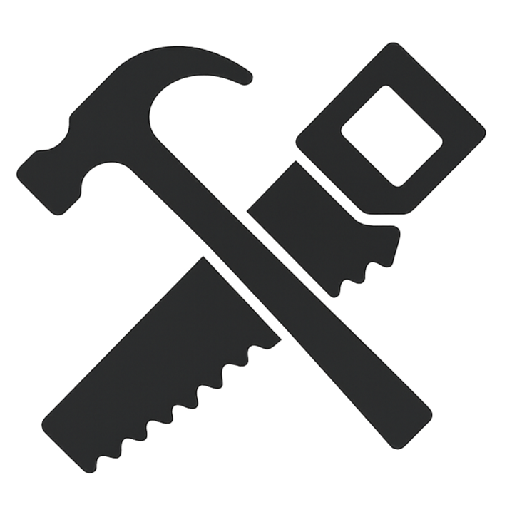 Silhouette of a wrench and a saw crossed over each other.