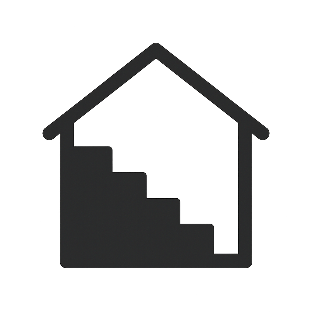 Icon of a house with stairs inside, representing a home with indoor stairs.