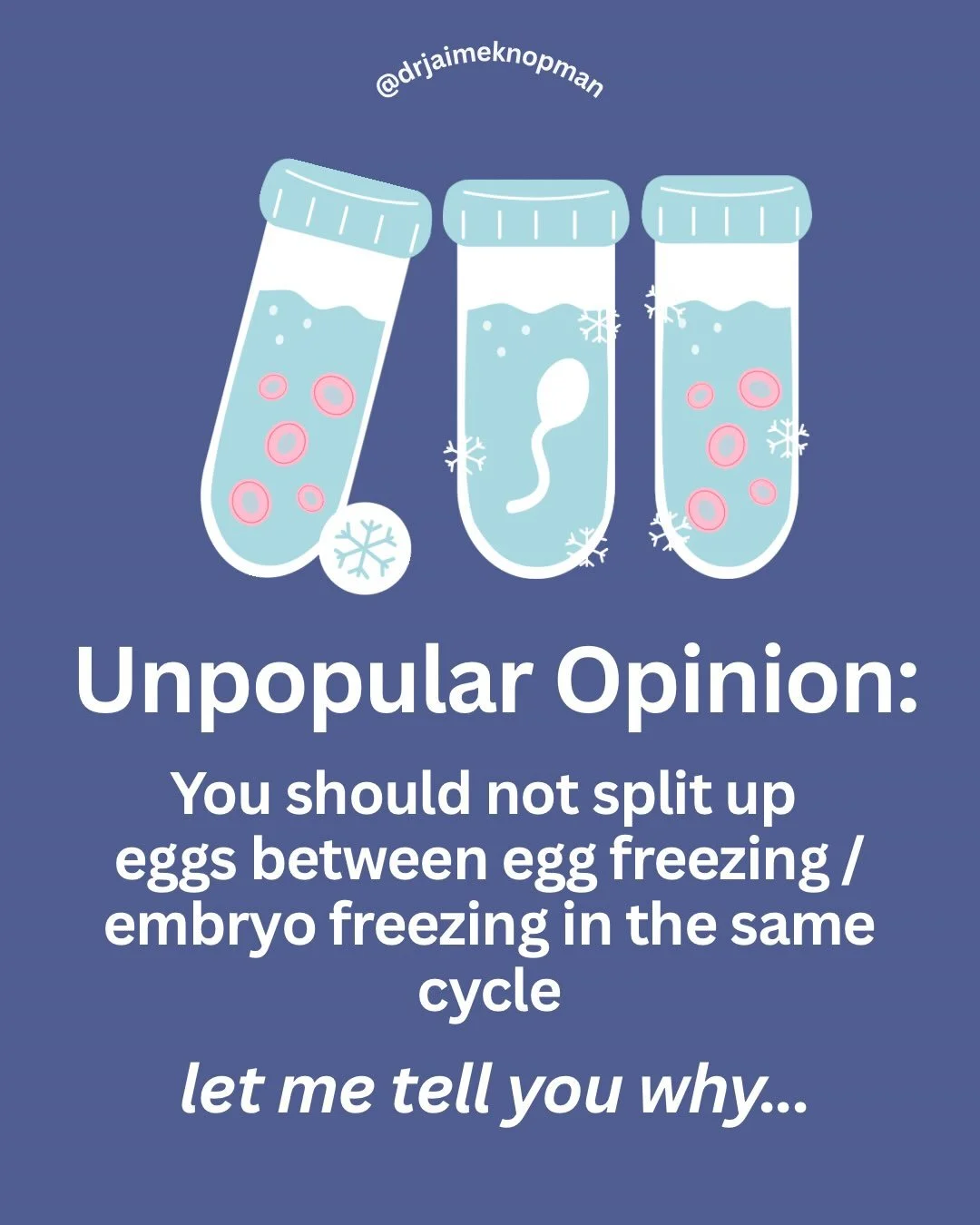 Featuring a new analogy that I am quite proud of&hellip; breaking down why I advise against splitting up a cohort of eggs!
*
*
*
*
*
#eggfreezing #fertility #infertility #ivf #ttc