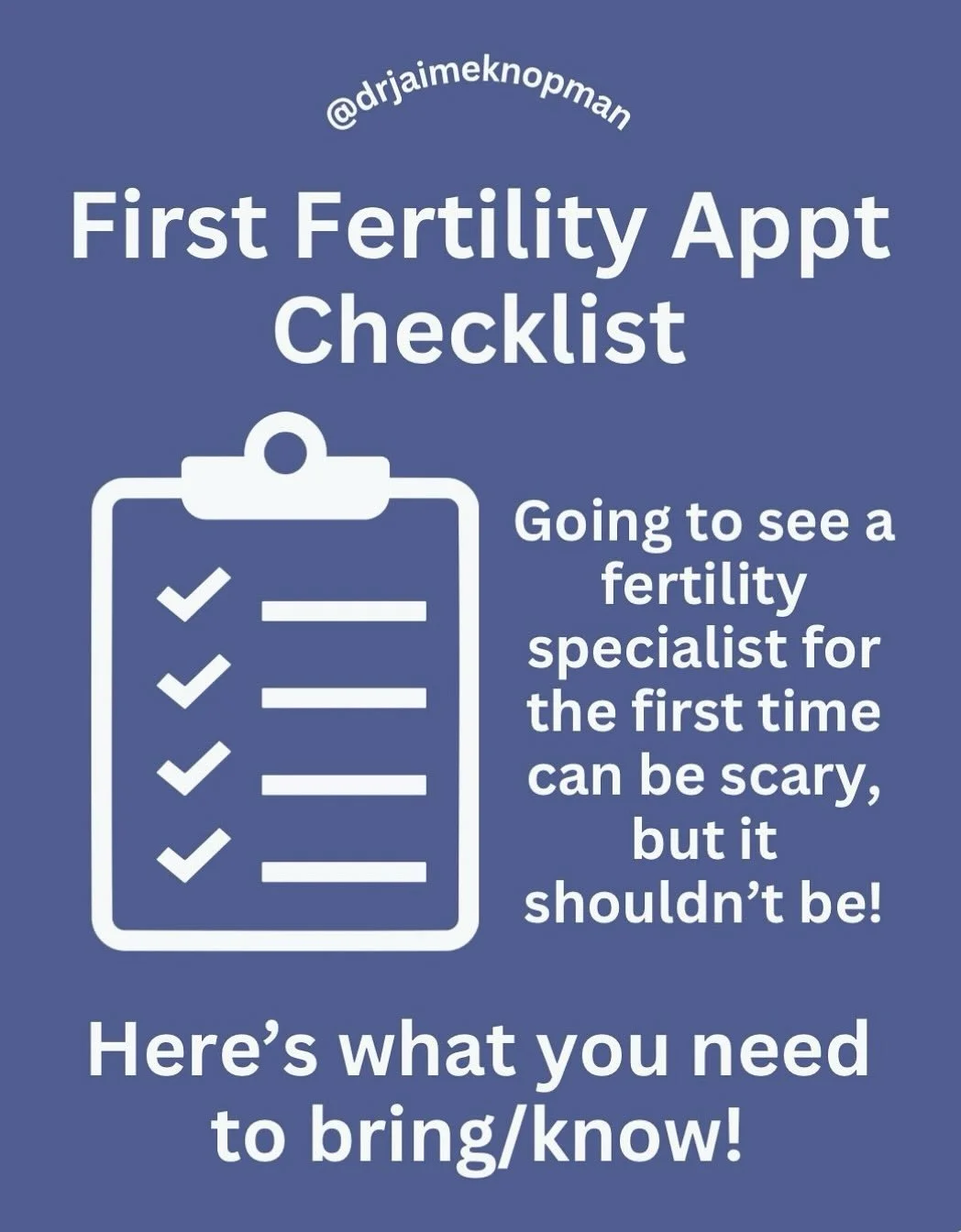Upcoming appointment with a fertility specialist? It may feel daunting, but it shouldn&rsquo;t! Remember that knowledge is power. Here are the concrete to-dos to get you set for walking in that door! 
*
*
* * *
#fertility #infertility #fertilityspeci