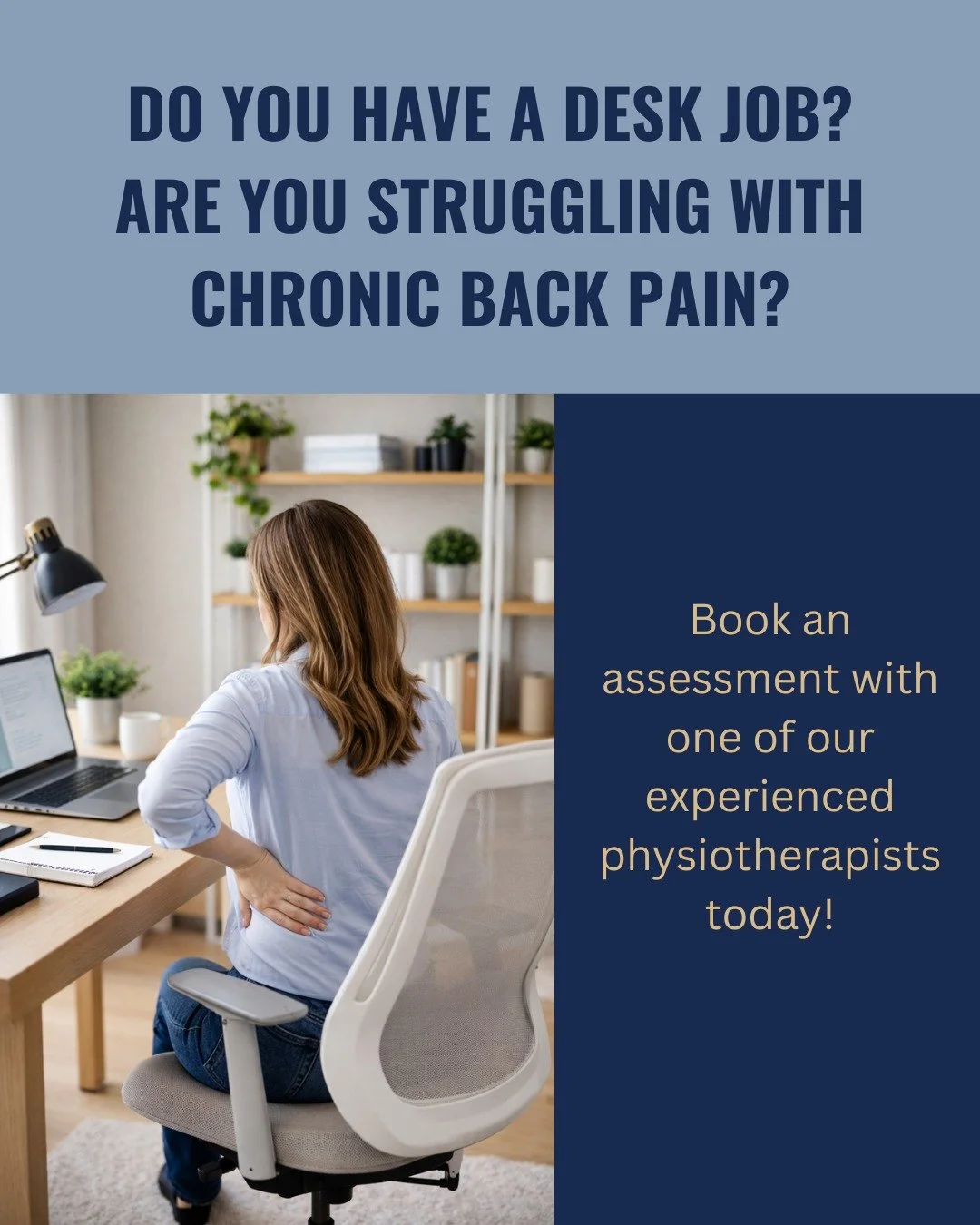 Do you have a desk job? Are you struggling with chronic back pain? 

Book your assessment at North Whitby Physiotherapy &amp; Sports Injury Clinic! 😊

Our physiotherapists will work with you to curate a personalized treatment plan to help you get re