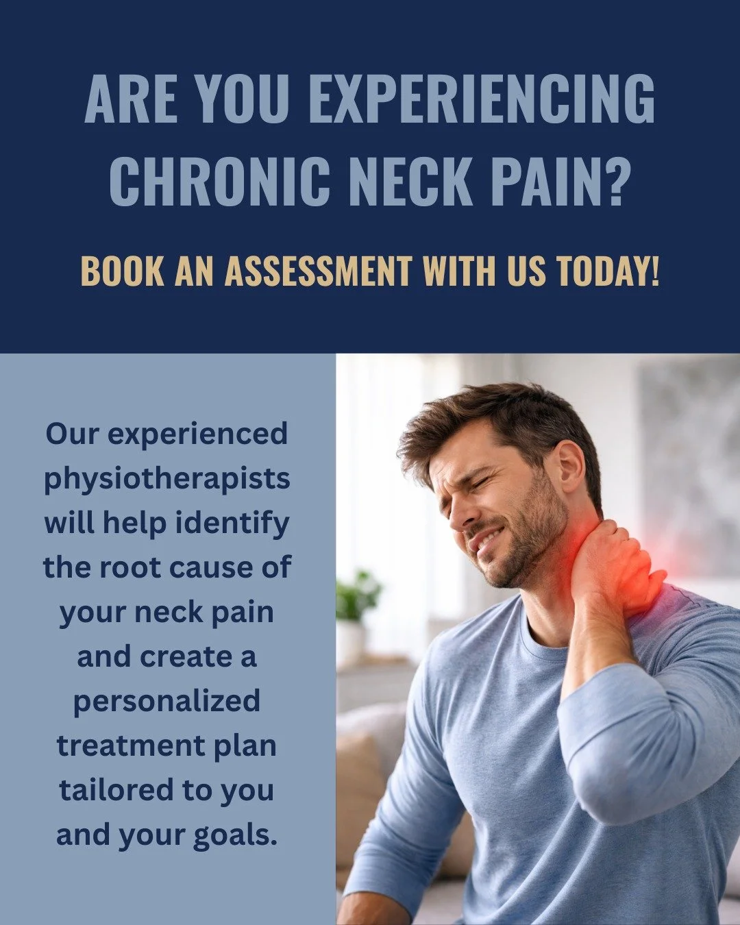 Are you experiencing chronic neck pain?

Book your assessment at North Whitby Physiotherapy &amp; Sports Injury Clinic! 😊

Our physiotherapists will work to identify the underlying cause of your chronic neck pain and will curate a personalized treat