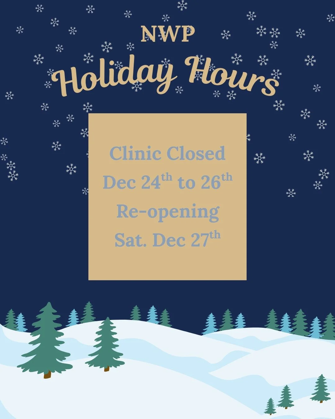 ✨ Holiday Hours Notice ✨

Our clinic will be closed from Wednesday, December 24th to Friday, December 26th.

We will return to our regular hours on Saturday, December 27th.

North Whitby Physiotherapy &amp; Sports Injury Clinic wishes you and your fa