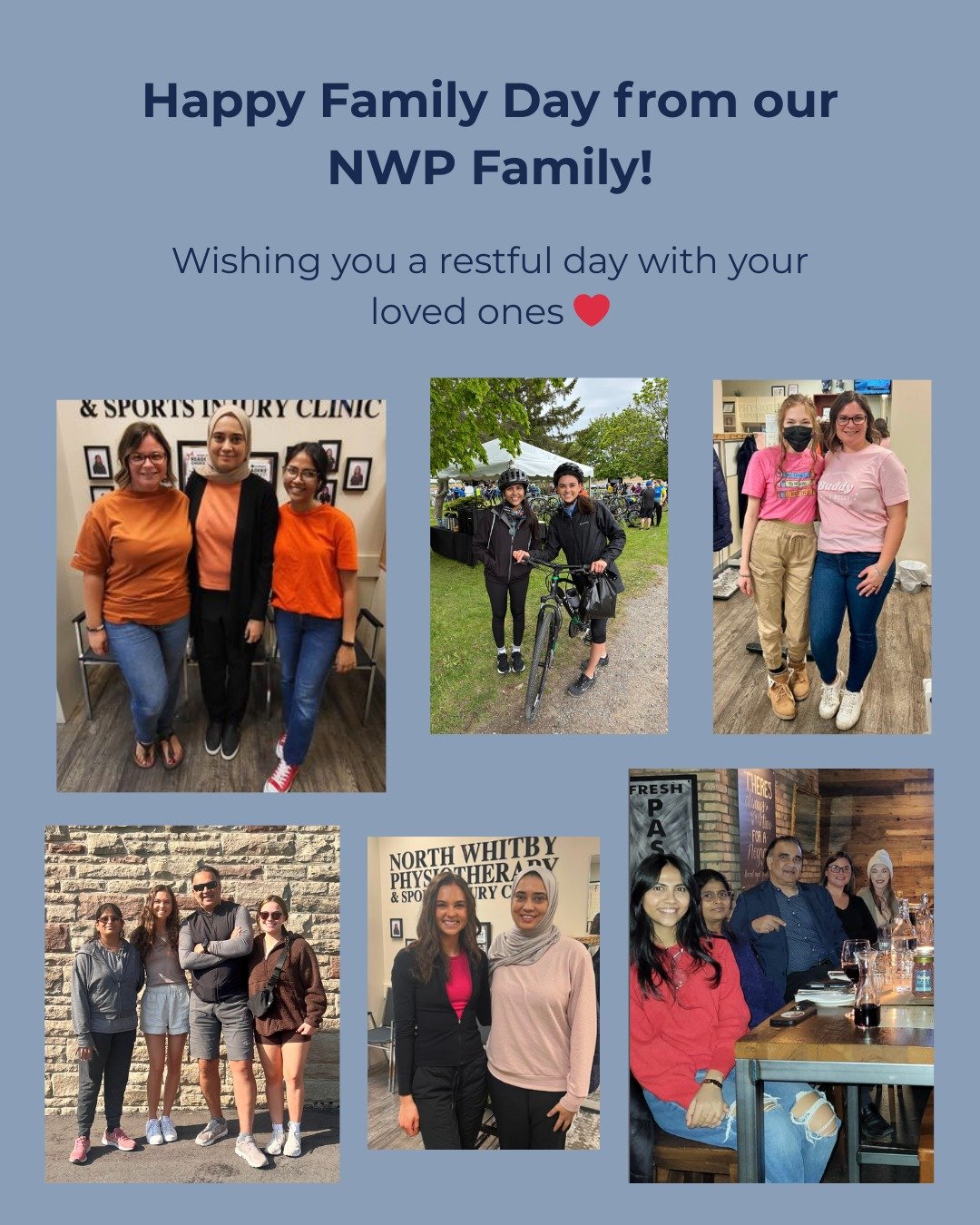 Happy Family Day from our NWP Family! 😊

Our team at North Whitby Physiotherapy &amp; Sports Injury Clinic wishes you a restful day with your loved ones ❤️