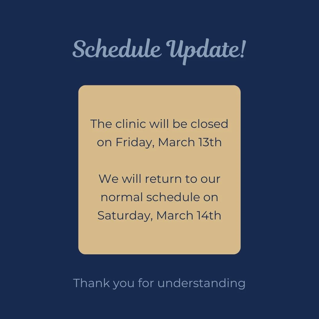 Quick schedule update for this week at North Whitby Physio - the clinic will be closed on Friday, March 13th.

We will return to our normal schedule on Saturday, March 14th.

Thank you kindly for understanding! 😊