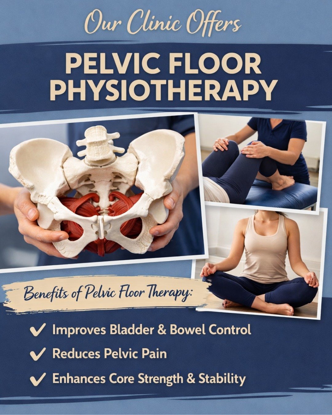 ✨ Did you know your pelvic floor plays a key role in your everyday health?

At our clinic, we offer pelvic floor physiotherapy to help you feel stronger, more confident, and pain-free 💙

✔️ Improve bladder &amp; bowel control
✔️ Reduce pelvic pain
✔
