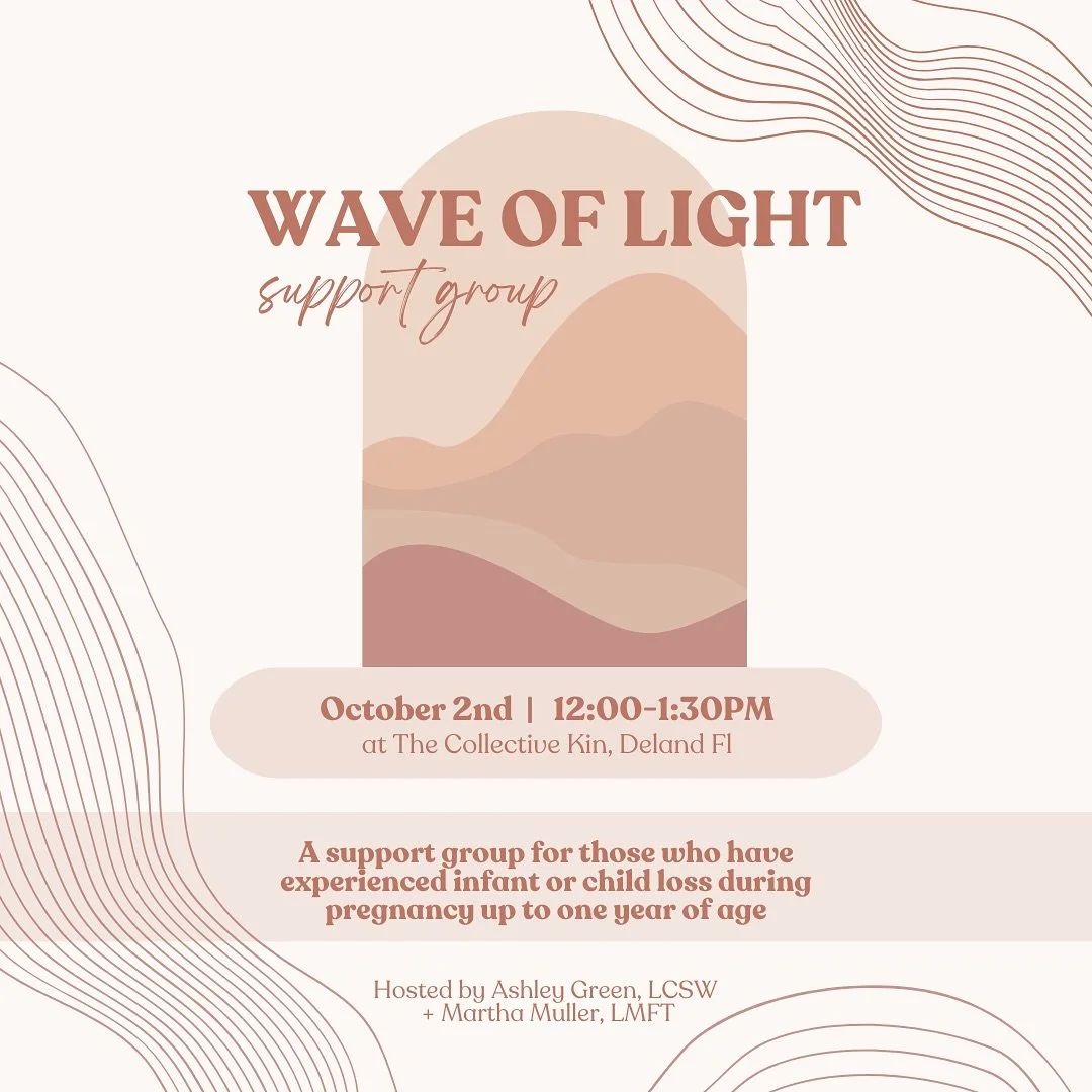 On Thursday, October 2nd, we will be holding a Wave of Light support group for those who have experienced infant or child loss during pregnancy up to one year of age. 

This event will be hosted by Ashley Green, LCSW of Wellspring Mental Health Group