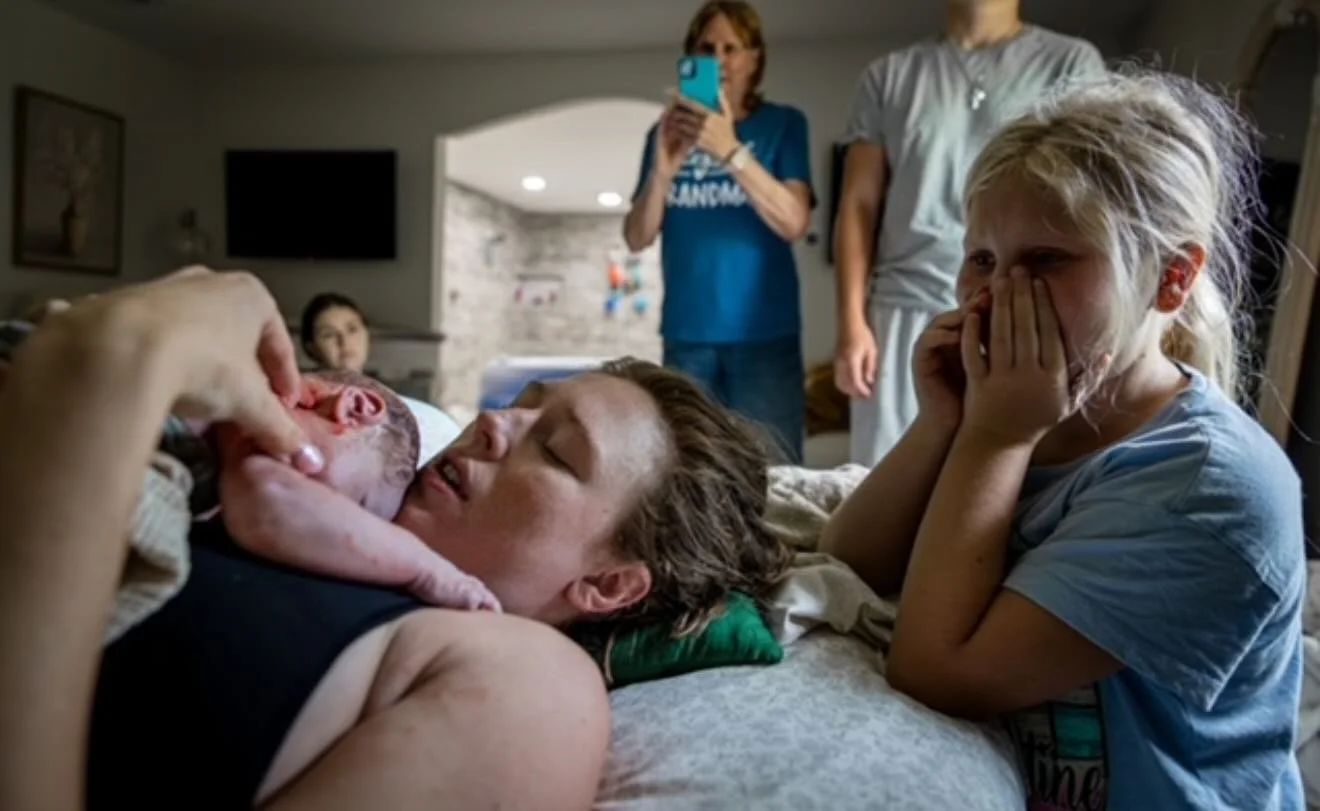 The hardest work, the sweetest reward. First babies ask so much of us!!! All of us. 
She leaned on God, trusted her body, and met her baby in pure joy.