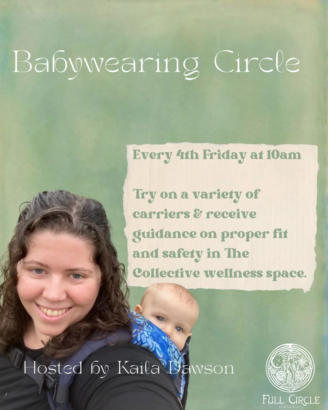 Our babywearing circle hosted by @kaila1023 is tomorrow! Come try out different carriers &amp; get pointers on safe &amp; successful babywearing.