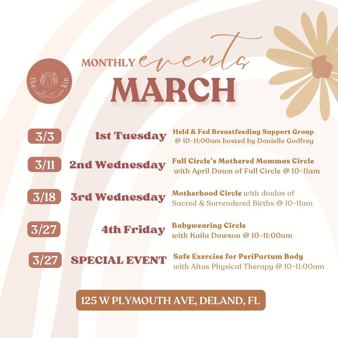 The Collective Kin is excited to welcome you to our space for some amazing support circles and special events! Just us for one for one of our March events:

✨ 3/3 &bull; 10-11:00am ✨
Held &amp; Fed Breastfeeding Support Group with Danielle Godfrey, I