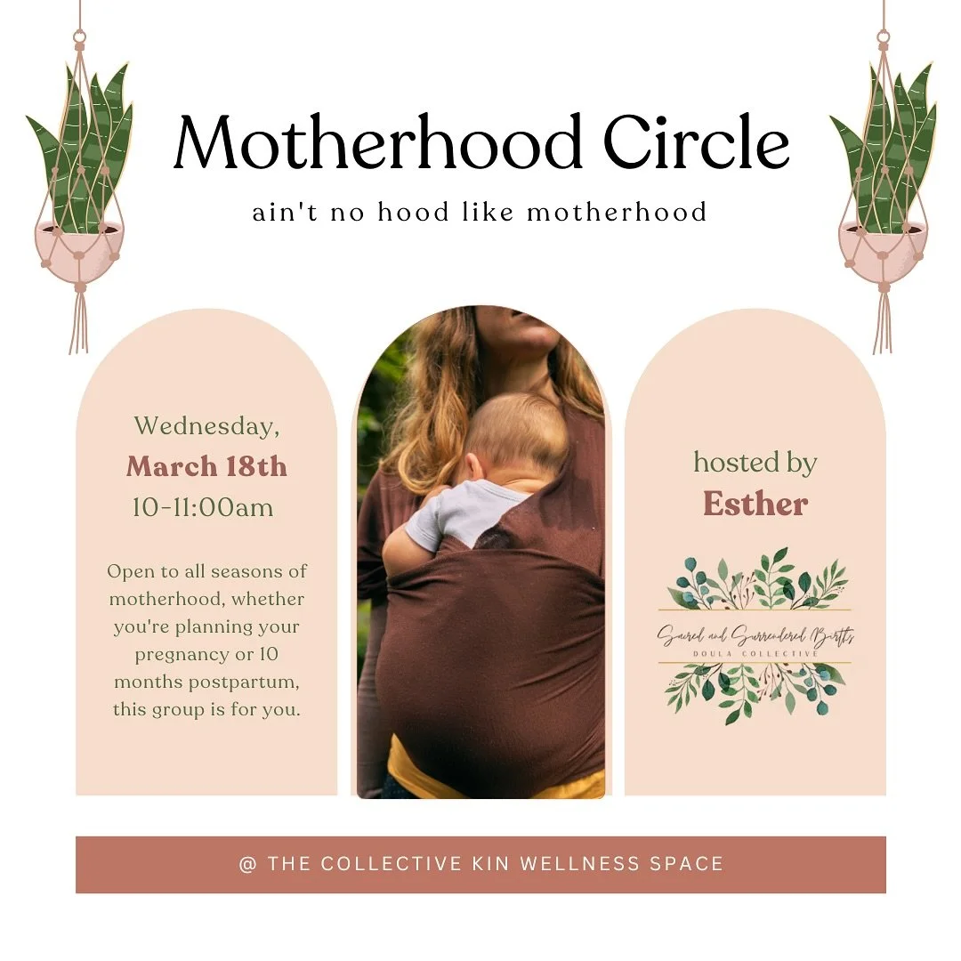 ✨ Join us tomorrow, March 18th from 10-11:00am for a motherhood circle ✨ 

🌼 Every 3rd Wednesday at 10am 🌼

Join a casual, heart-centered gathering of mothers led by Esther of Sacred &amp; Surrendered Birth Collective. Come connect, share, and be s