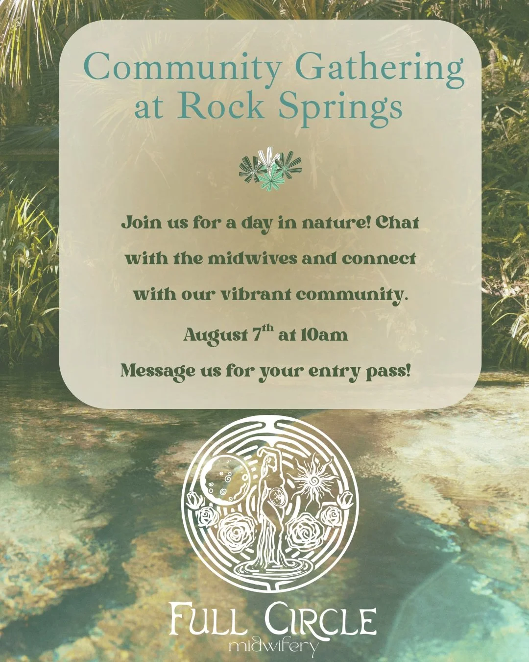 Community is medicine. Join us for a day in nature! Chat with the midwives and connect in one of the most beautiful springs in Florida. 

~Message us for the pavilion number to obtain your entry pass

~Potluck style, bring your favorite snack or drin