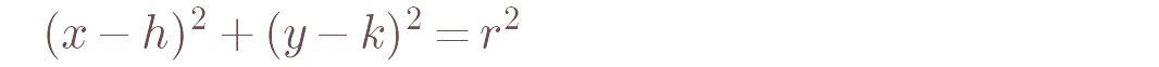 Equation of a circle: x minus h squared plus y minus k squared equals r squared