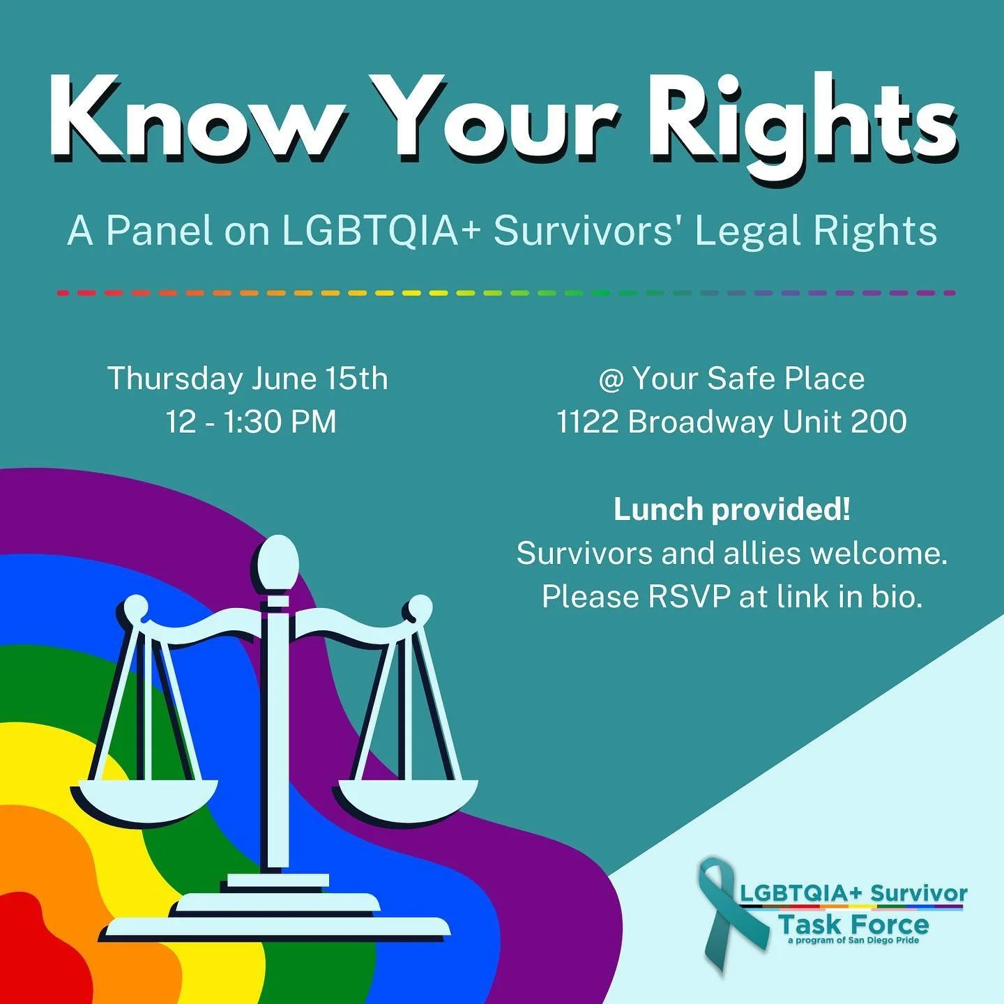 UPDATE: This event is now virtual! ✨

Do you know survivors&rsquo; legal rights? Join us for a FREE panel on LGBTQIA+ survivors' legal rights curated by the LGBTQIA+ Survivor Taskforce. This is an opportunity to ask questions and learn from our local