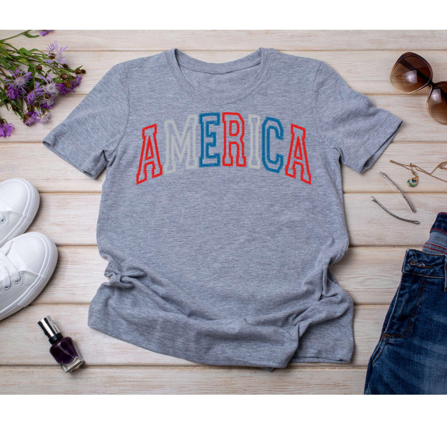 America Short Sleeve-Embroidered