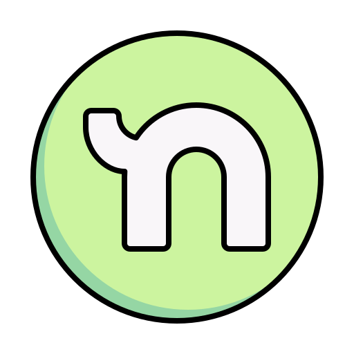 A circular icon with a black background, featuring a green circle in the center. Inside the green circle is a white lowercase letter 'n' with a slightly stylized design.
