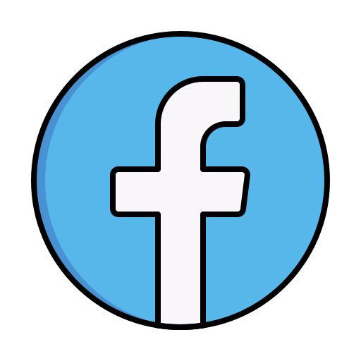 Facebook logo with a lowercase white 'f' on a blue circular background.