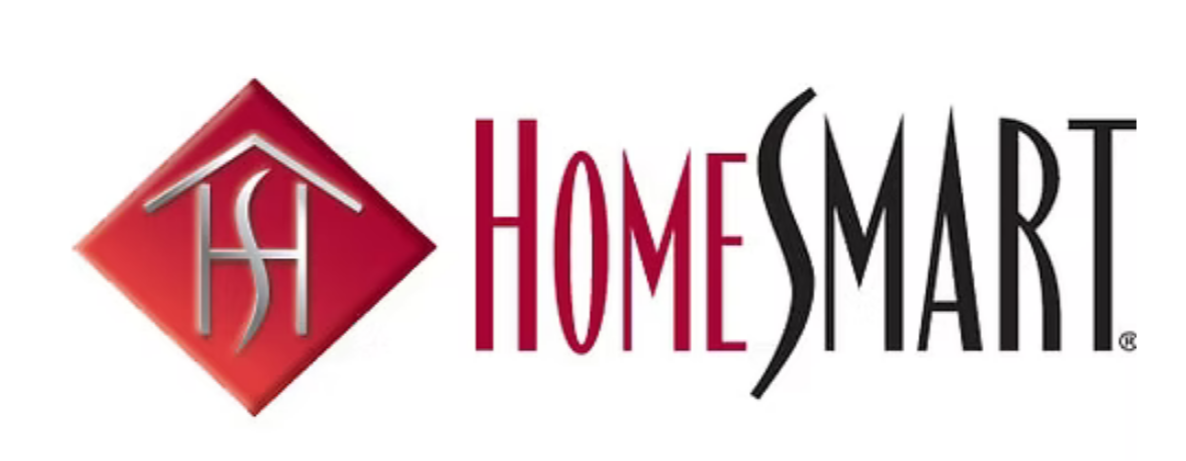 Logo of HomeSmart real estate company with red diamond shape and stylized ''HS'' letter inside, next to the word 'HomeSmart' in black and red text.