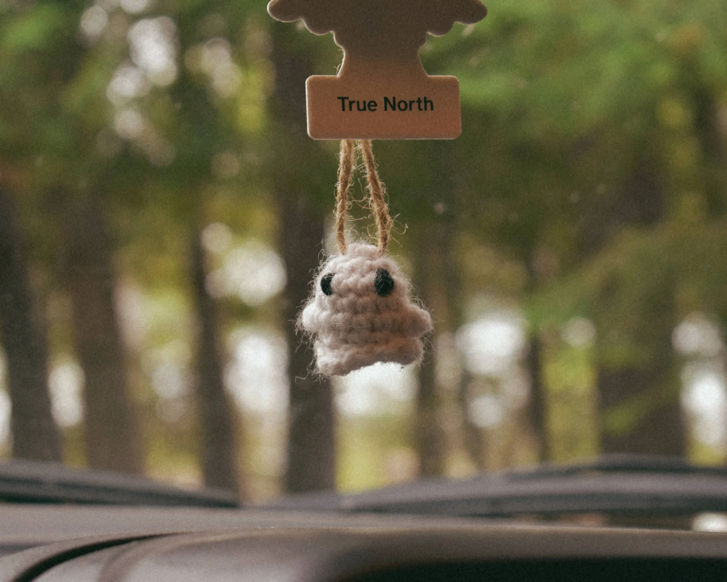 Crochet Ghost rearview‑mirror hanger & garland