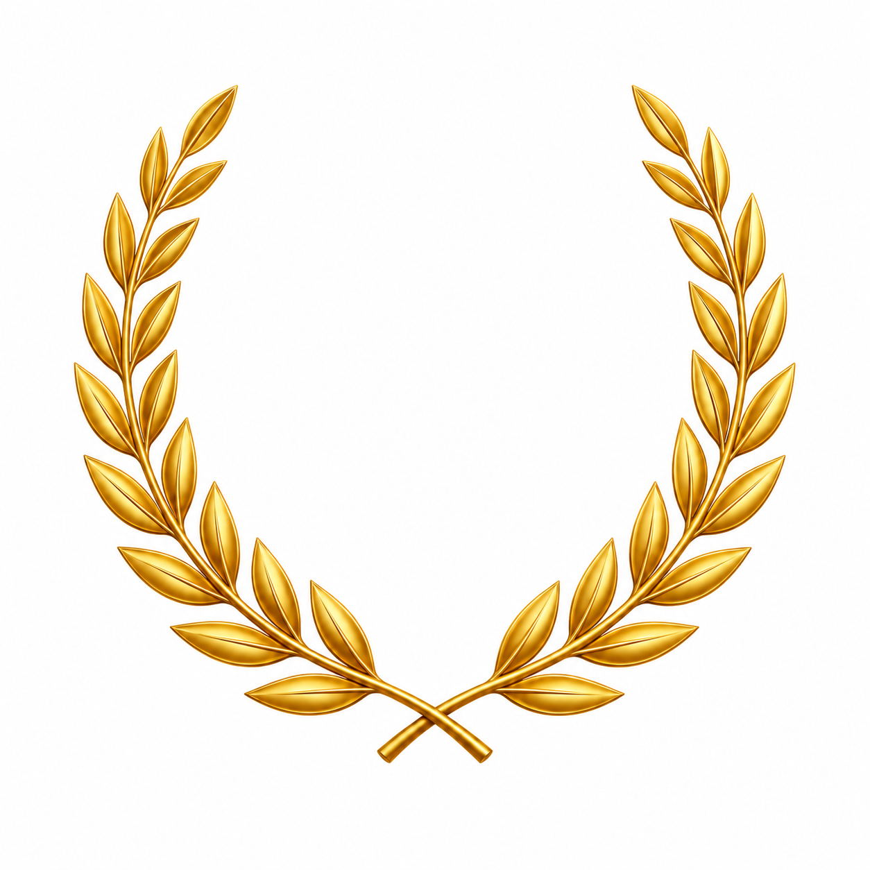 Golden laurel wreath with leaves on a white background.