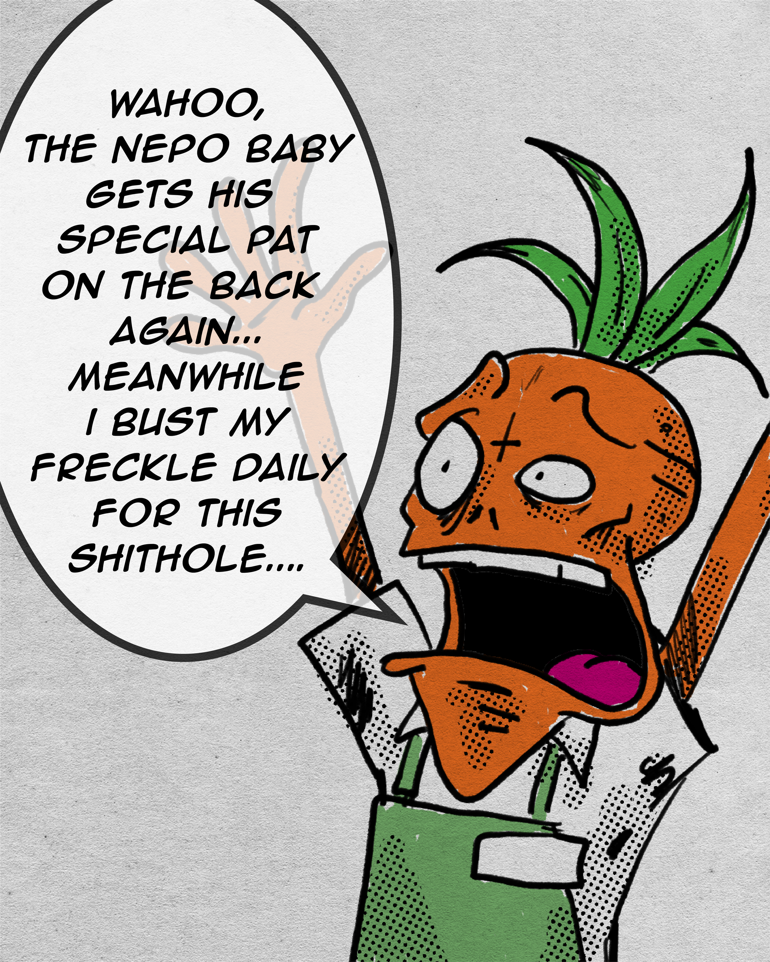A cartoon character, a brown dog with floppy ears, is wearing a green apron. The dog is smiling with its tongue sticking out and holding a piece of paper. A speech bubble next to the dog contains text that describes the dog excitedly talking about its favorite animal, a pet.