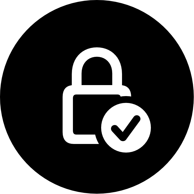 Padlock icon with a checkmark in a circle, indicating security or access approved.