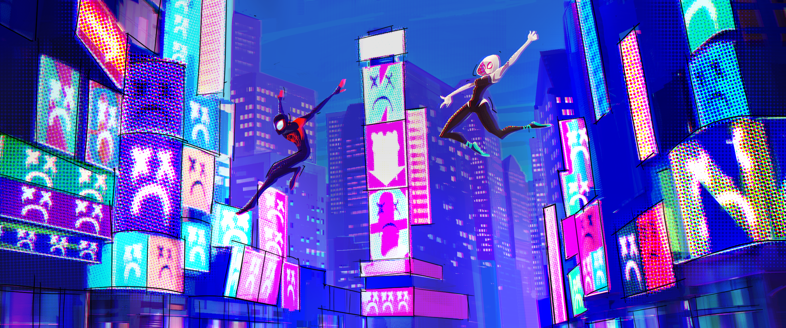 Spiderverse  style city sketch