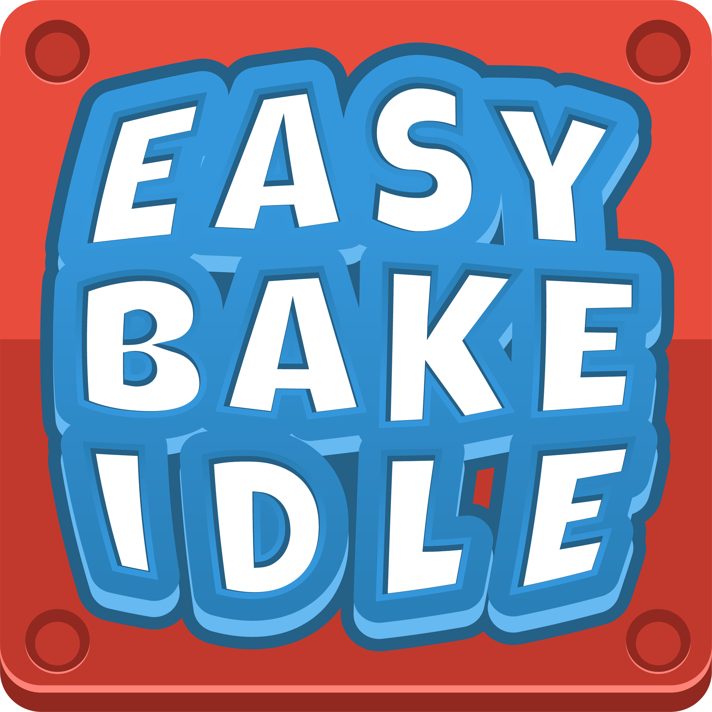 Colorful logo with the text 'Easy Bake Idle' in white letters with a blue outline on a red background.