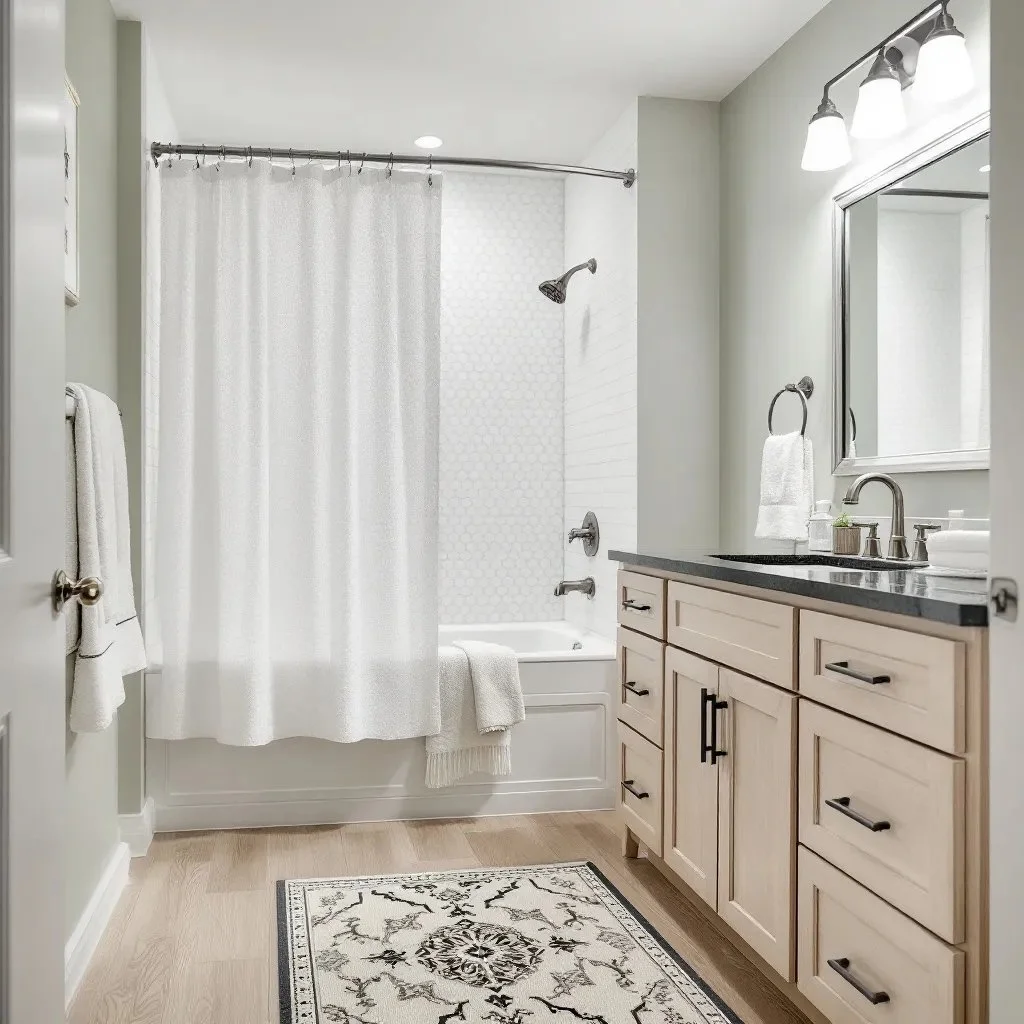 Basement finish with a modern bathroom featuring a custom vanity, bathtub, and updated finishes in Tooele Utah