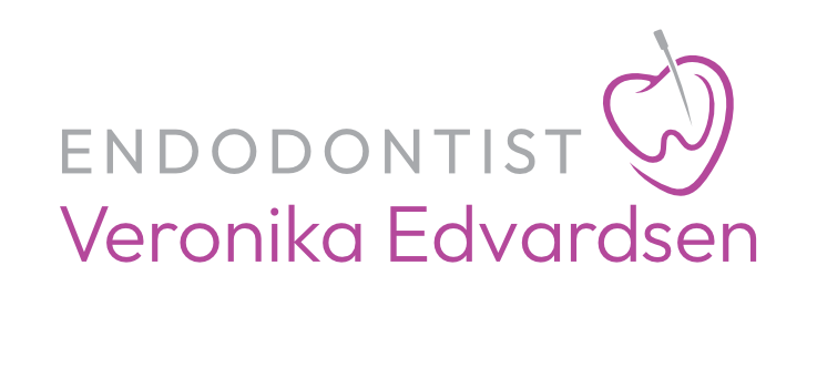 Logo for en tannlegeklinikk med teksten 'Endodontist Veronika Edvardsen' og et bilde av en tann med en nål.