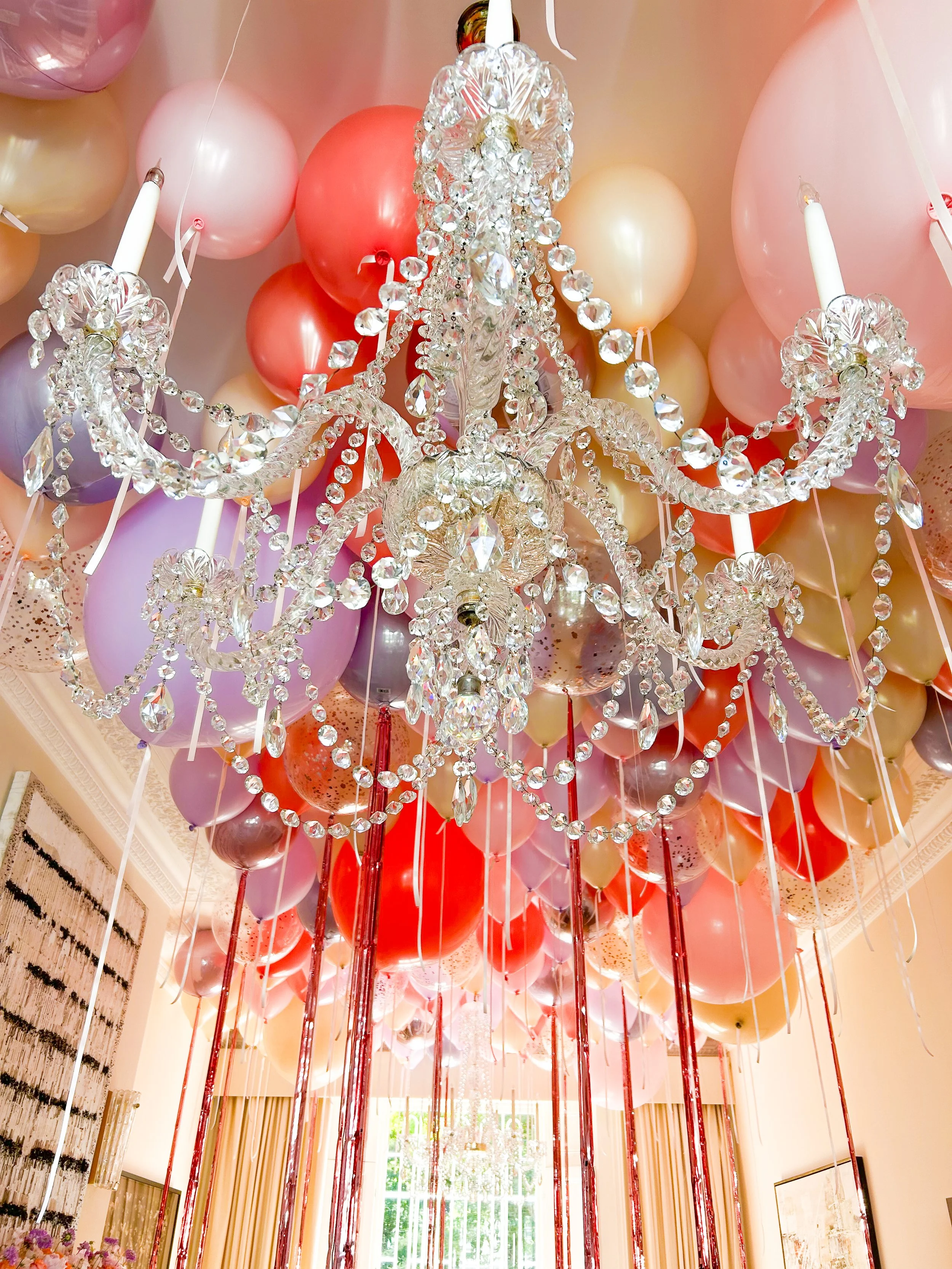  Ceiling Balloons Display Pink Plume Tail