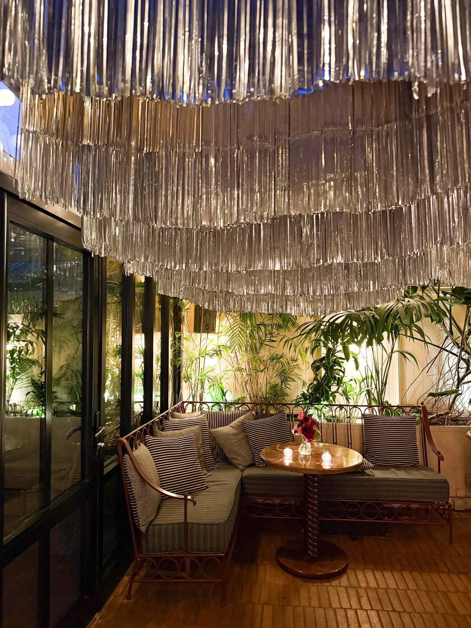 Studio 54 Silver Plume Tassel Chandelier Foil Ceiling Installations
