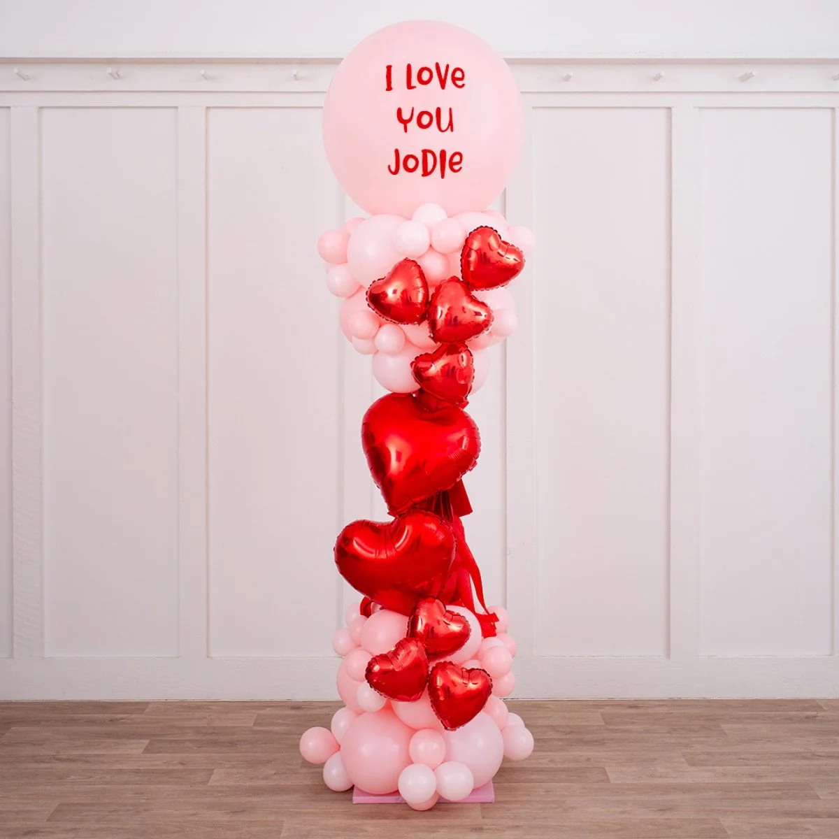 Personalised First Kiss Valentine's Party Pillar with Foils