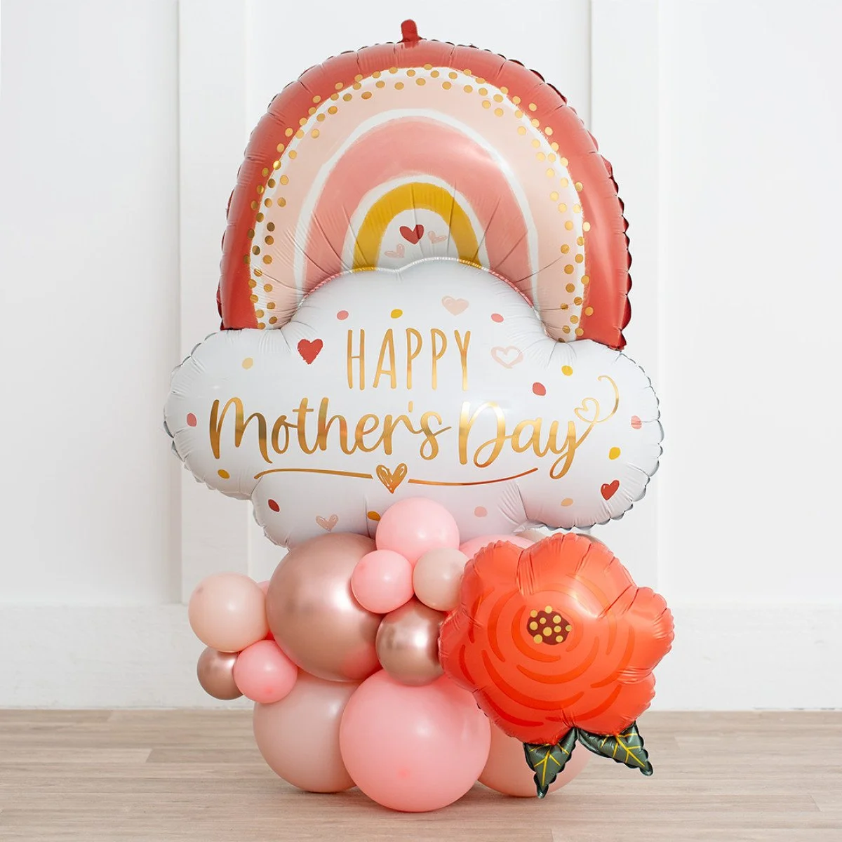 Happy Mother's Day Rose Gold Rainbow Inflated Supershape Balloon Stack